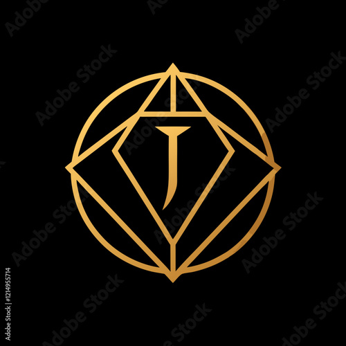 Luxury Jewelry Logo: Geometric Gold Stone Design