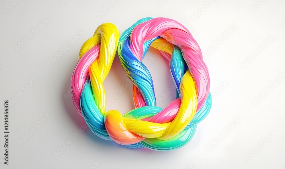 Fototapeta premium Colorful clay knot on white, studio shot, background blurred, craft design
