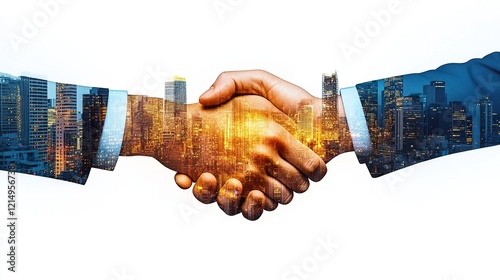 Business people handshake on city