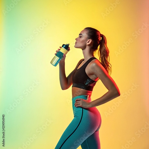 Smiling young fitness model in sportswear doing exercise