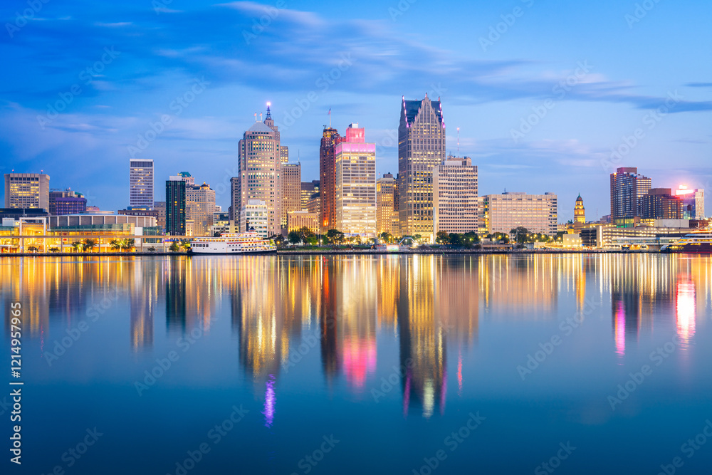 Obraz premium Detroit, Michigan, USA Downtown Cityscape at Blue Hour