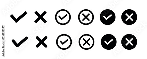 tick and cross button, Check and Close mark icon set. right and delete mark icon set. right and wrong mark symbol set png and vector illustration on transparent background.