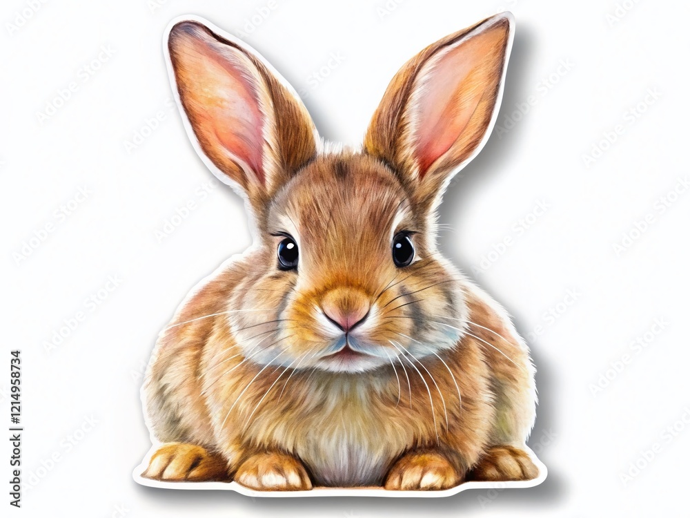Obraz premium Funny Bunny Paper Sticker Panoramic Photo - Adorable Rabbit Illustration