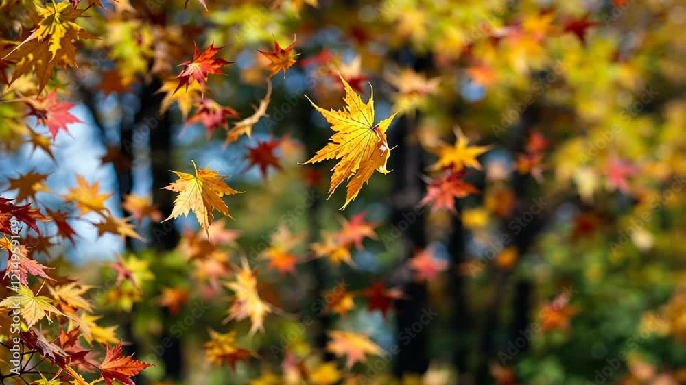 Falling Autumn Leaves Golden Maple Nature Background Falling Autumn Leaves Golden Maple Nature Background