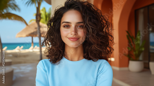A Mexican Hostess welcomes guests at a tropical resort in Mexico