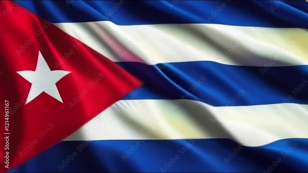 Cuban Flag: A vibrant Cuban flag billows in the wind, its bold red, white, and blue stripes and single white star symbolizing the nation's pride and heritage. Cuban Flag: A vibrant Cuban flag billows in the wind, its bold red, white, and blue stripes and single white star symbolizing the nation's pride and heritage.