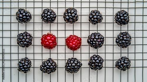 Several ripe blackberries grouped together, their rich dark hue standing out against a simple white backdrop
