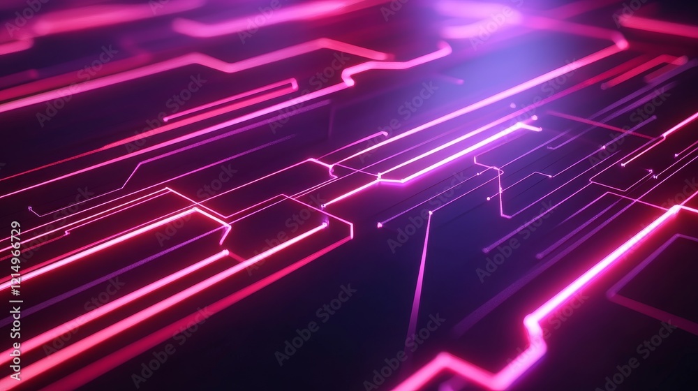 Obraz premium Abstract digital background with neon lines and glowing circuits, symbolizing technology advancements