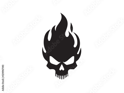 Fire Skull, Skeletal rock Logo. burning skull silhouette design. Skull logo. Vector illustration. 
