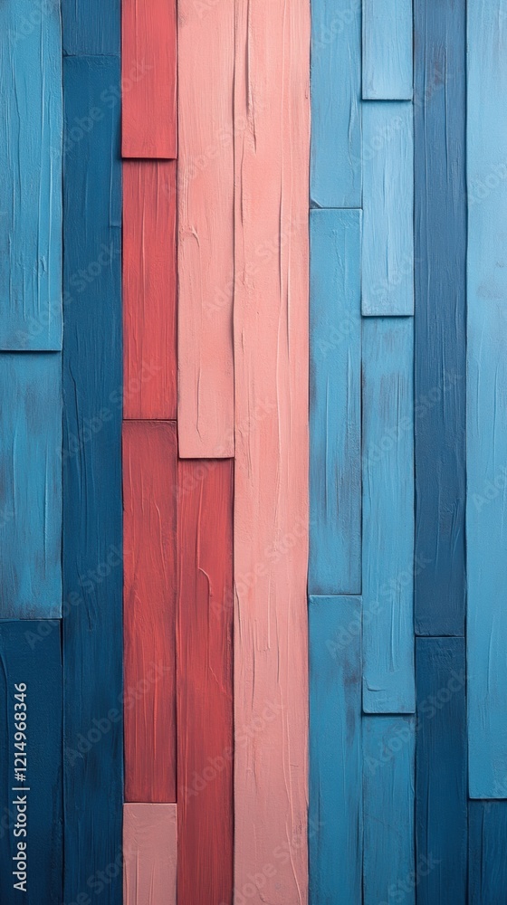 Textured wooden panels in blue and red tones for modern interior design Textured wooden panels in blue and red tones for modern interior design