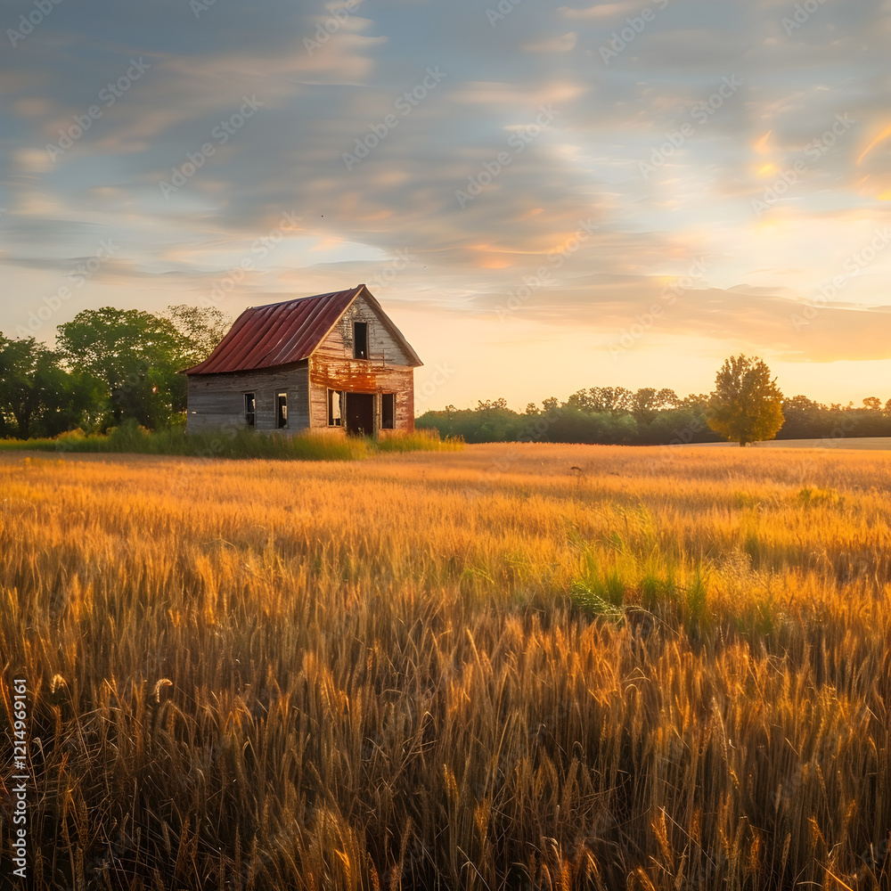 Serenity in Solitude: A Glimpse of the Rustic Countryside Basking in Sunset Serenity in Solitude: A Glimpse of the Rustic Countryside Basking in Sunset