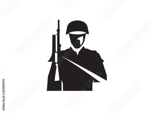 Vector silhouette of a soldier isolated on white background. Soldier silhouette vector illustration. 