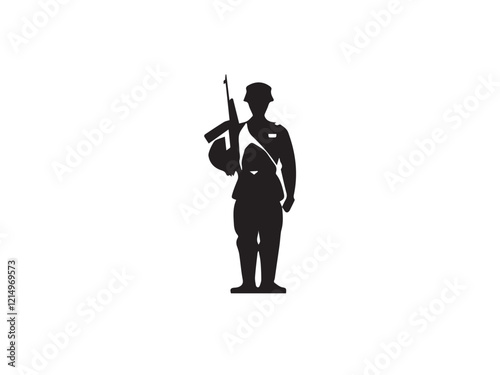 Vector silhouette of a soldier isolated on white background. Soldier silhouette vector illustration. 
