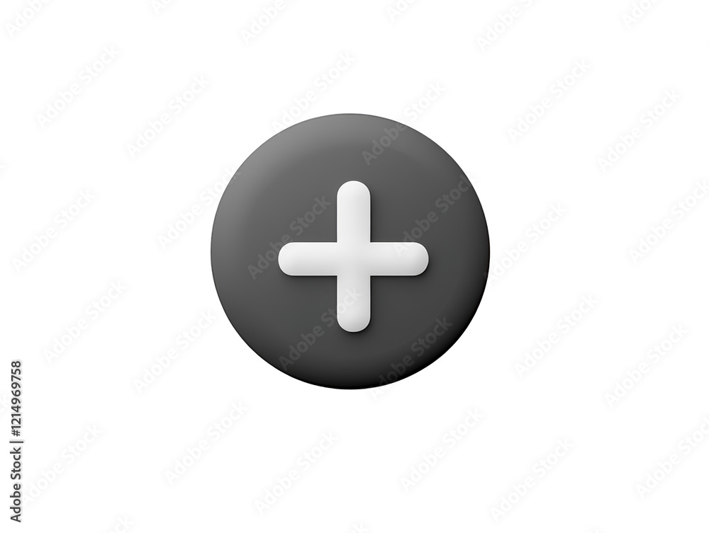 Isolated Gray Circle with White Plus Sign Isolated Gray Circle with White Plus Sign