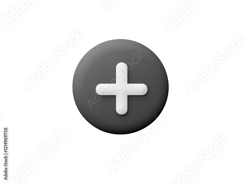 Isolated Gray Circle with White Plus Sign