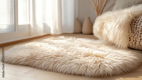 Soft and cozy shaggy rug on a wooden floor in a bright, airy room with natural light.