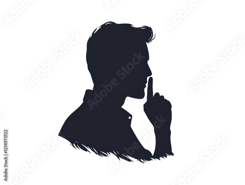 Isolated Man Silhouette Shushing with Finger to Lips