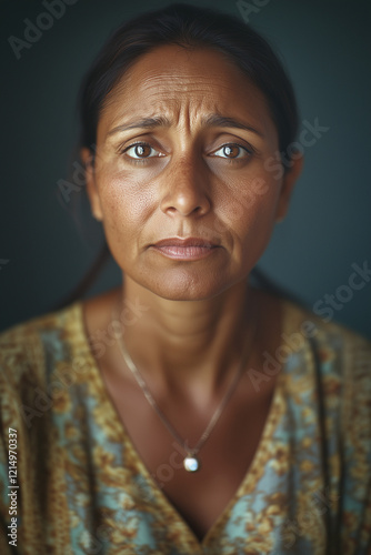 Portrait of a sad middle aged Indian woman