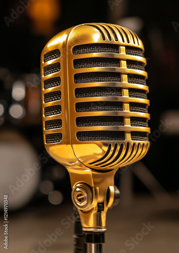 Retro Golden microphone on stage