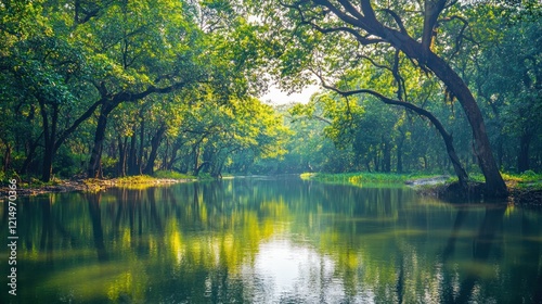 Tranquil River Winding Through a Lush Green Forest