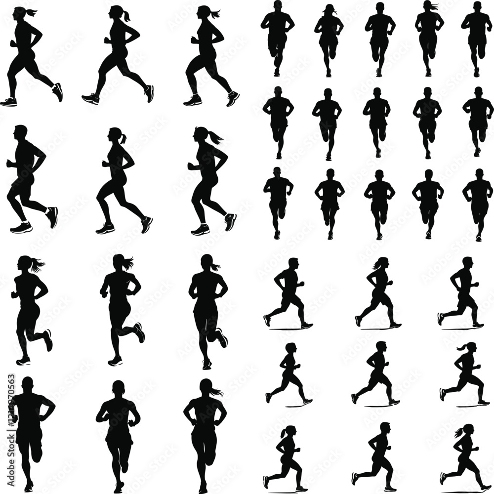 Naklejka premium Silhouettes of People Running in Motion Running Silhouette Vector Pack