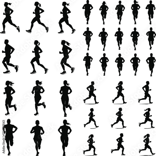 Silhouettes of People Running in Motion Running Silhouette Vector Pack
