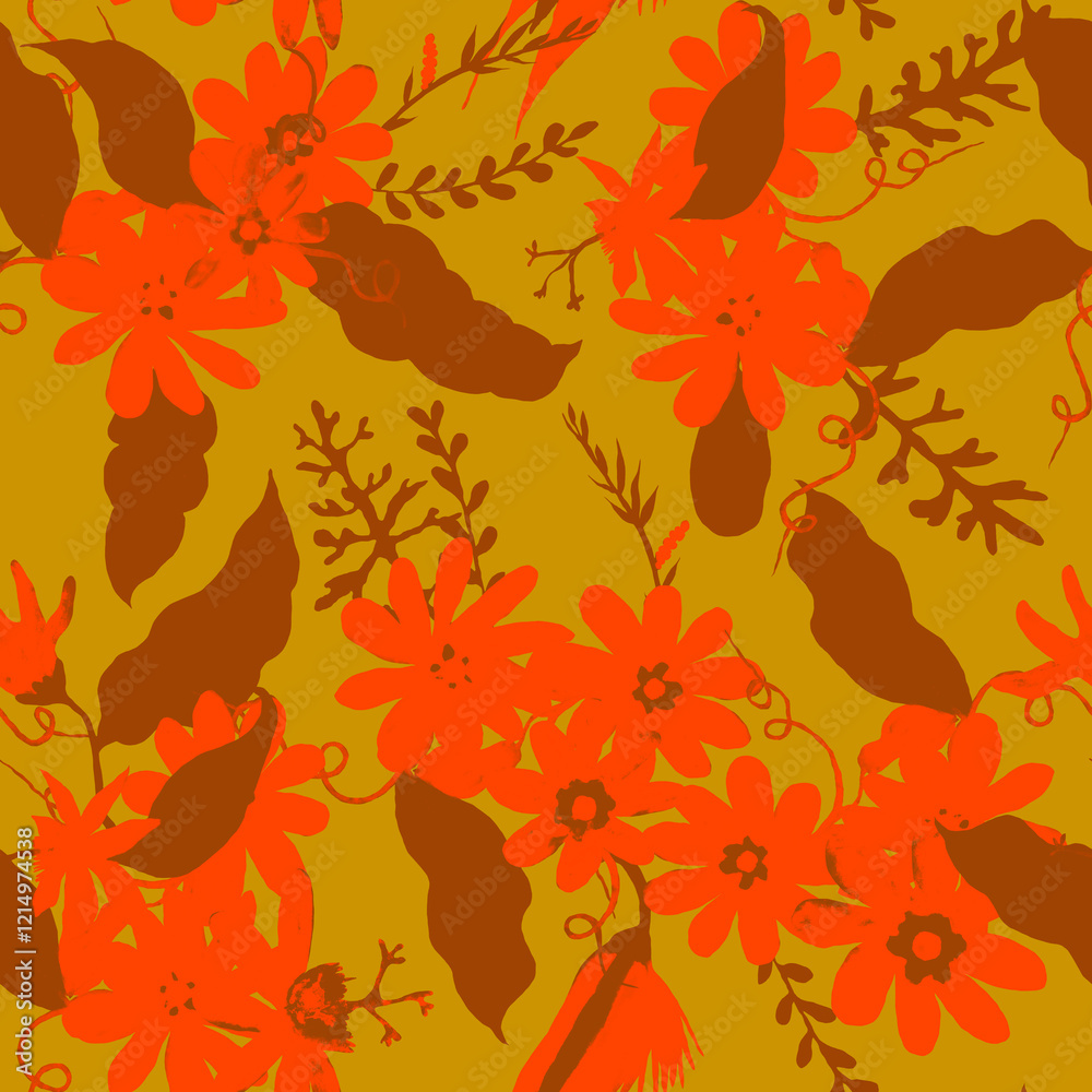 Abstract Hand Drawing Two Colors Flowers and Leaves Seamless Vector Pattern Isolated Background Seamless vector floral pattern in Hawaiian style with big flowers. Silhouette flower pattern for textile Abstract Hand Drawing Two Colors Flowers and Leaves Seamless Vector Pattern Isolated Background Seamless vector floral pattern in Hawaiian style with big flowers. Silhouette flower pattern for textile