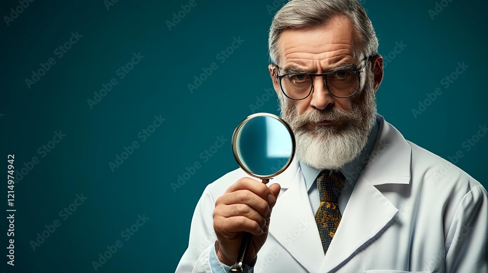 Senior doctor examining with magnifying glass Senior doctor examining with magnifying glass