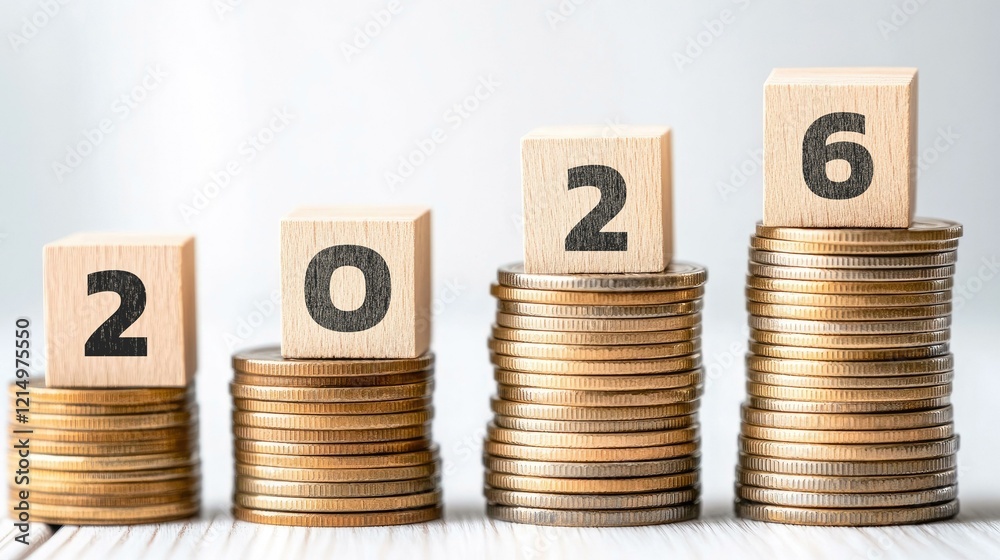 Financial Growth and Investment Trends Represented by Coins Stacked in Increasing Order with Year Markers of 2020 to 2026 Signifying Economic Progress and Wealth Accumulation Financial Growth and Investment Trends Represented by Coins Stacked in Increasing Order with Year Markers of 2020 to 2026 Signifying Economic Progress and Wealth Accumulation