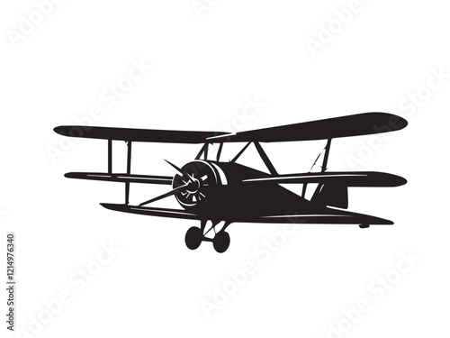 Biplane Silhouette. Old plane icon vector design. Classic Airplane Silhouette. 