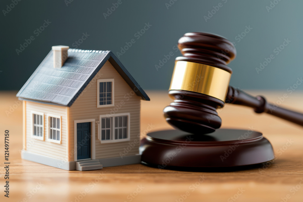 A miniature house and gavel symbolizing real estate law and property disputes. A miniature house and gavel symbolizing real estate law and property disputes.
