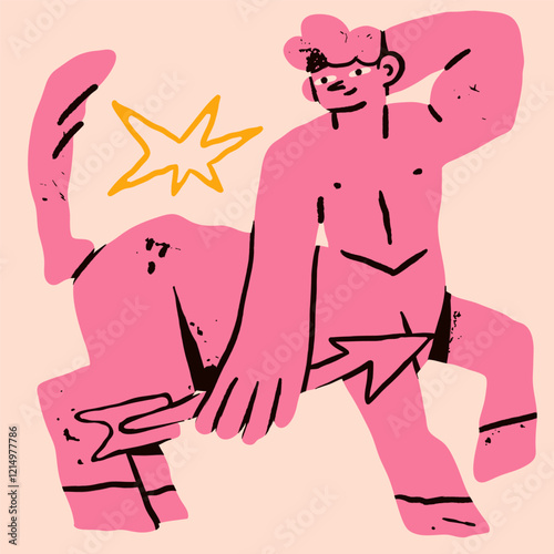 Sagittarius astrological zodiac sign. Cartoon unique modern style. Horoscope, zodiac Constellation. Hand drawn trendy Vector illustration. Magic, witchcraft, astrology concept. Isolated design element