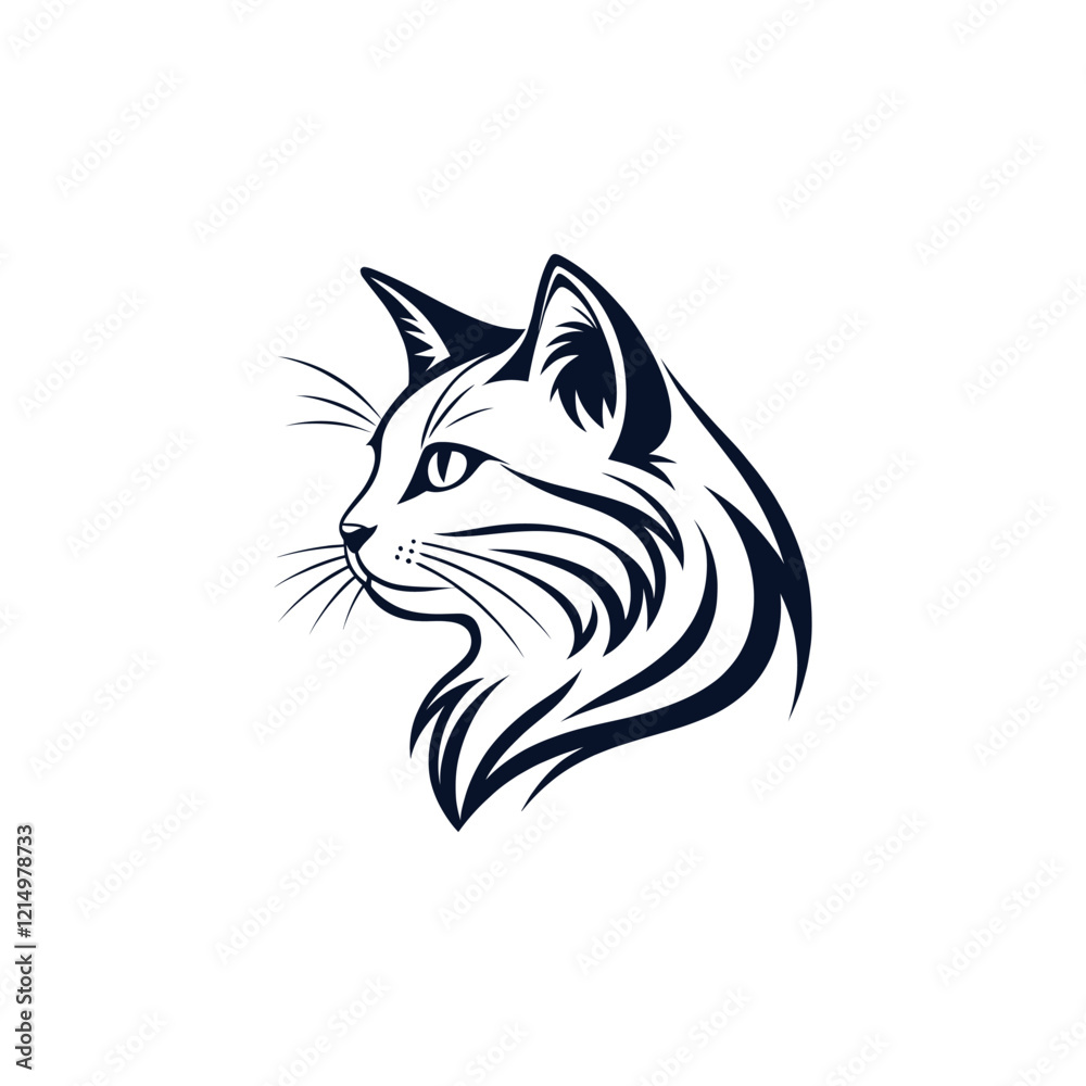 cat logo silhouette vector line art logo design