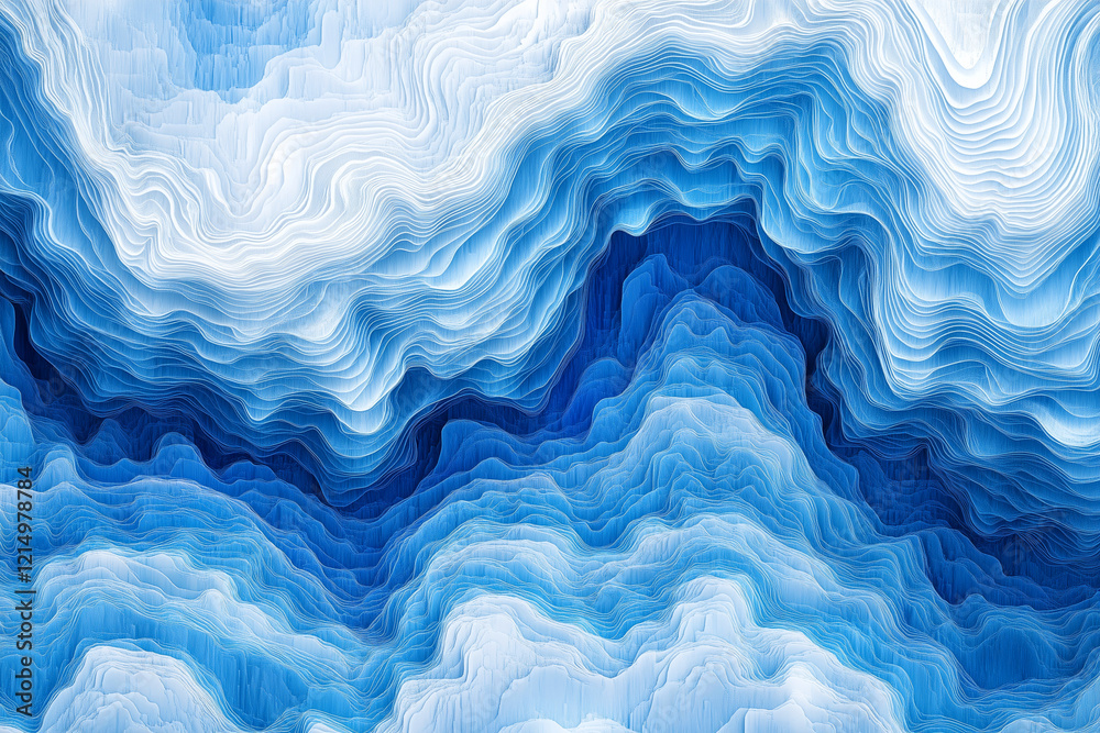 Obraz premium blue and white abstract painting of a wave. The blue and white colors create a sense of calmness and tranquility, while the wave's shape and texture evoke a feeling of movement