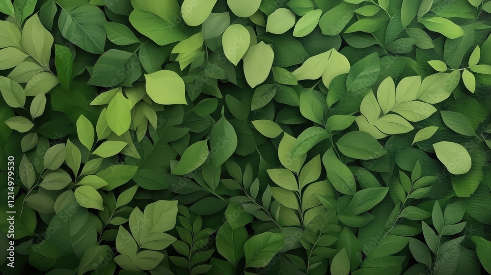 Lush green leaves background with varied shapes and textures Lush green leaves background with varied shapes and textures