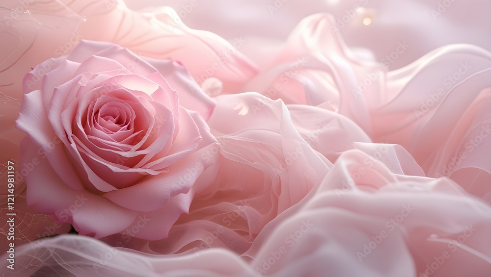 Rose flower on a draped soft pink silk fabric. Rose flower on a draped soft pink silk fabric.