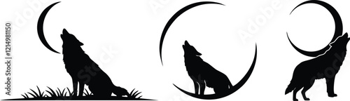 Wolf and Moon Silhouettes