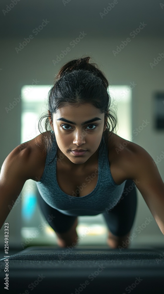 Focused Fitness: Woman Performing Intense Plank Exercise