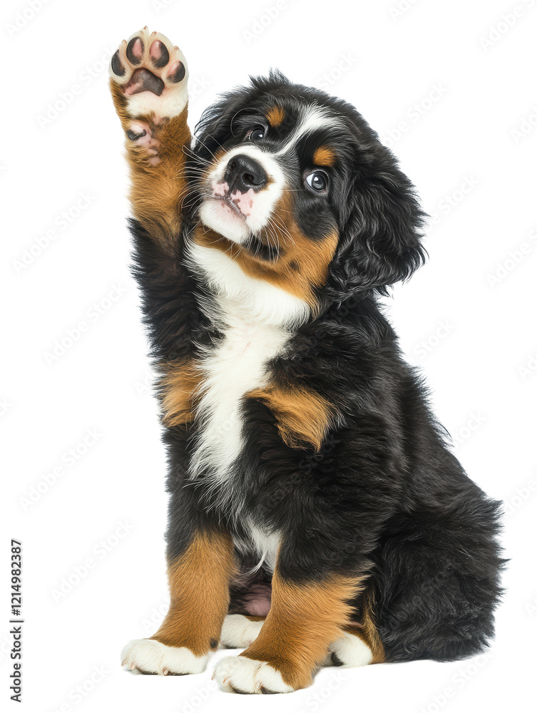 Isolated Bernese Mountain Dog Puppy with Paw Raised Isolated Bernese Mountain Dog Puppy with Paw Raised