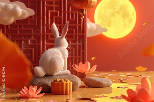 hyper realistic detailed, and blank banner template with text , Mid Autumn Festival , hyper smooth render, banner without text, rule of thirds Intricate Glossy shinny Intricate ,  photo