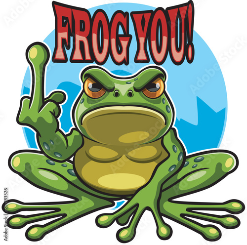 Cartoon style frog showing middle finger gesture