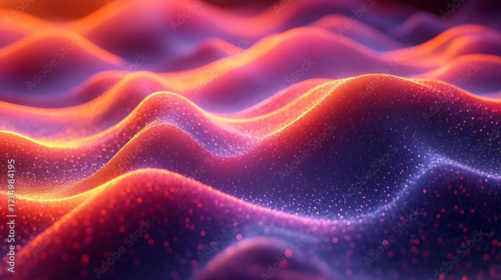 Obraz premium Abstract glowing waves, digital landscape, particle background, technology concept