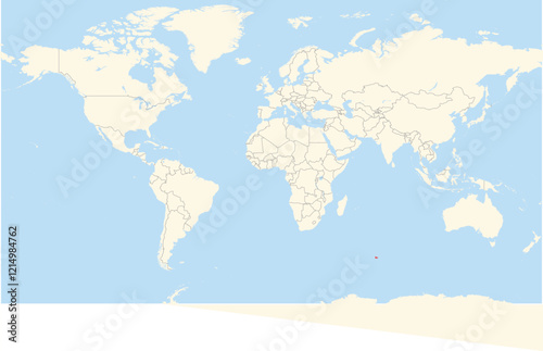 Location Map of the country French Southern And Antarctic Lands in Seven seas. The country is highlighted with a red polygon. No labels at all.