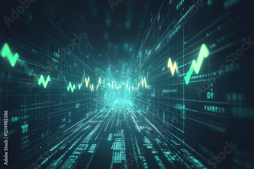 Abstract image financial chart overlaid on a digital grid background.