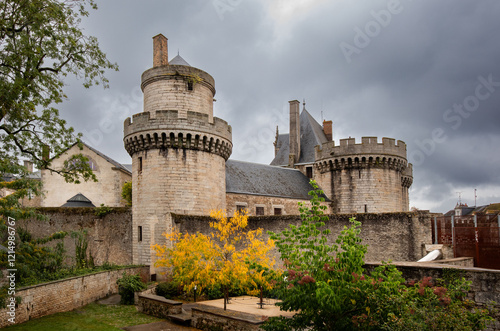 A tranquil view of Le Château des Ducs from Parc Simone Veil (cours du château des Ducs) in Alençon, Normandy, France