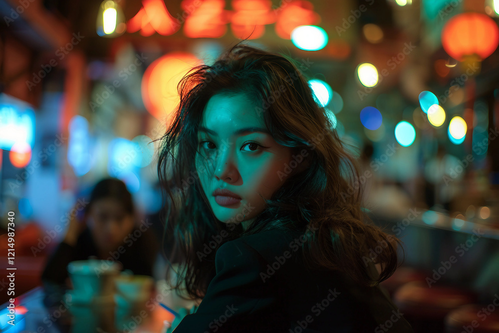 Generative AI Image of a Person in a Bar with Warm Lighting, Evoking Nightlife Atmosphere Generative AI Image of a Person in a Bar with Warm Lighting, Evoking Nightlife Atmosphere