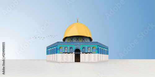 dome of the rock mosque vector illustration for Isra and Miraj or Al-Isra wal Mi'raj, and all Arabic decoration text is verses from the holy Quran.