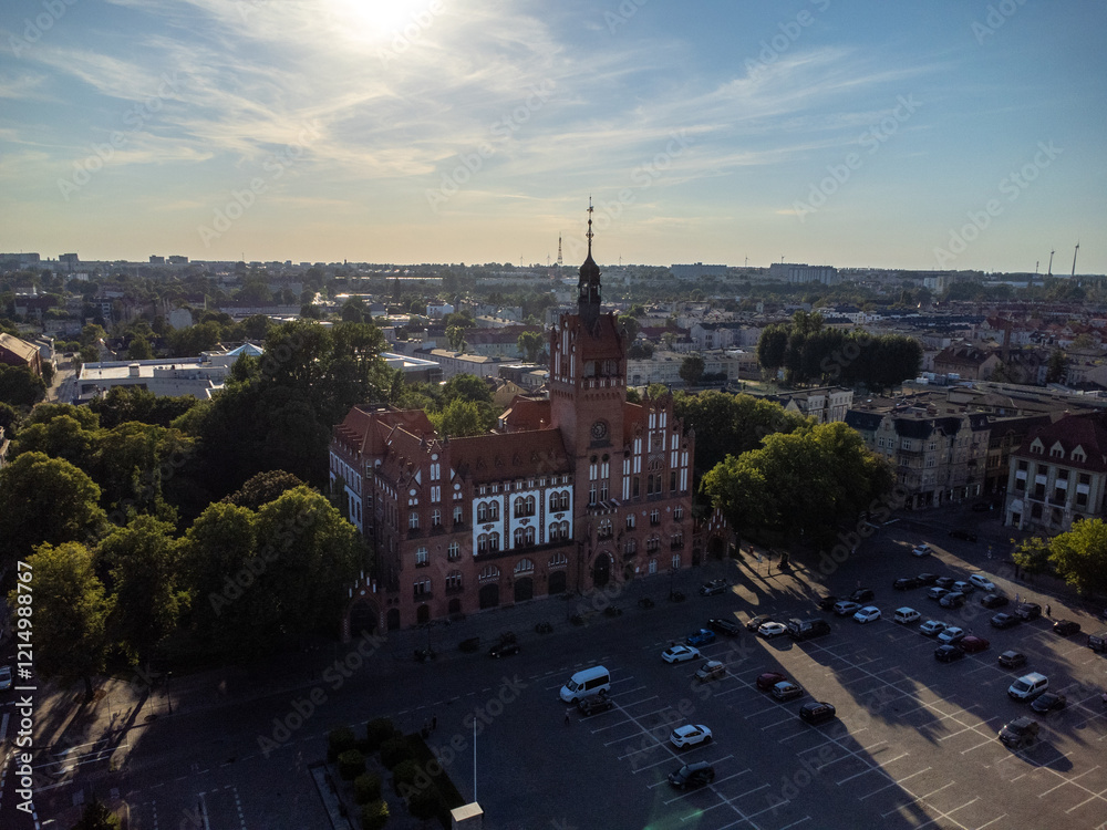 Obraz premium Słupsk, panorama miasta, Ratusz