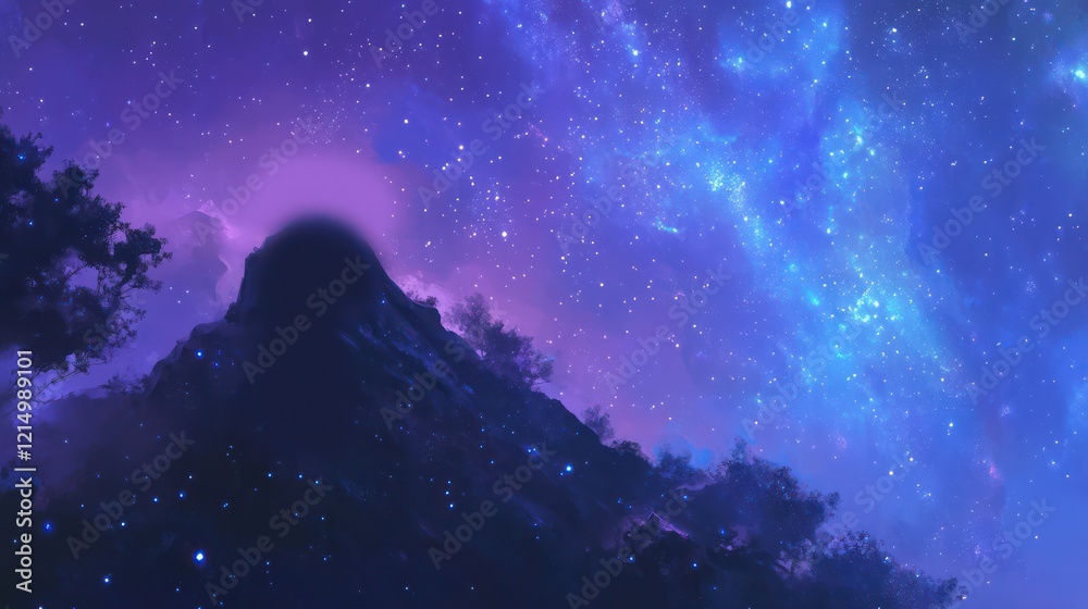 Fototapeta premium Cosmic Nebula Background with Glowing Blue, Purple, and Starry Mist