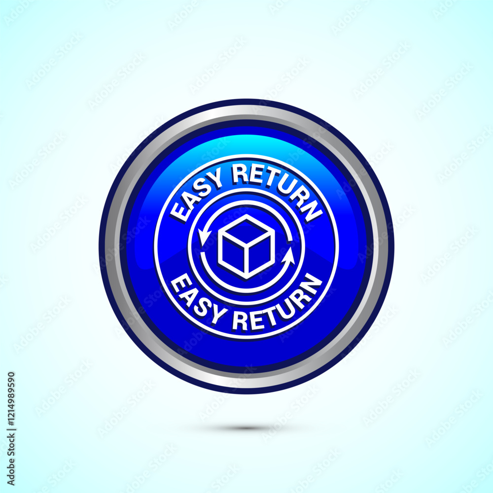 Easy return icon design illustration, Easy return label for product packaging. Blue color round button design